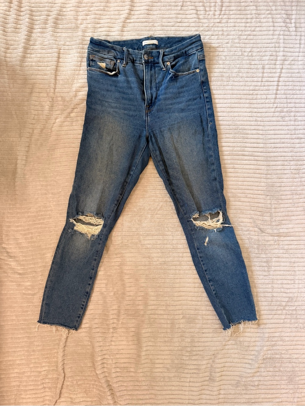 Good American Dark Blue Distressed Skinny Jeans